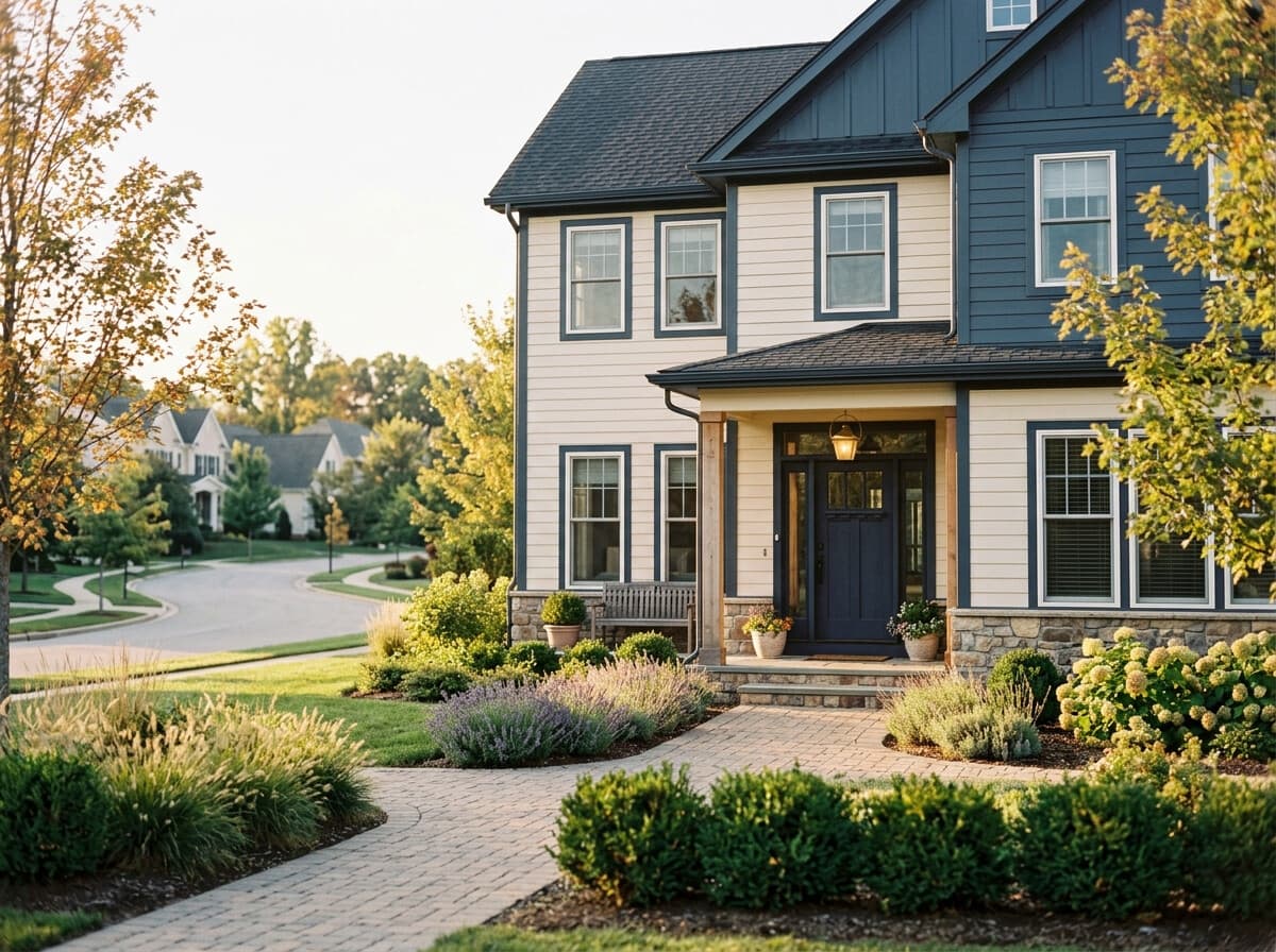 A newly opened residential treatment home exterior at golden hour in a calm neighborhood setting.