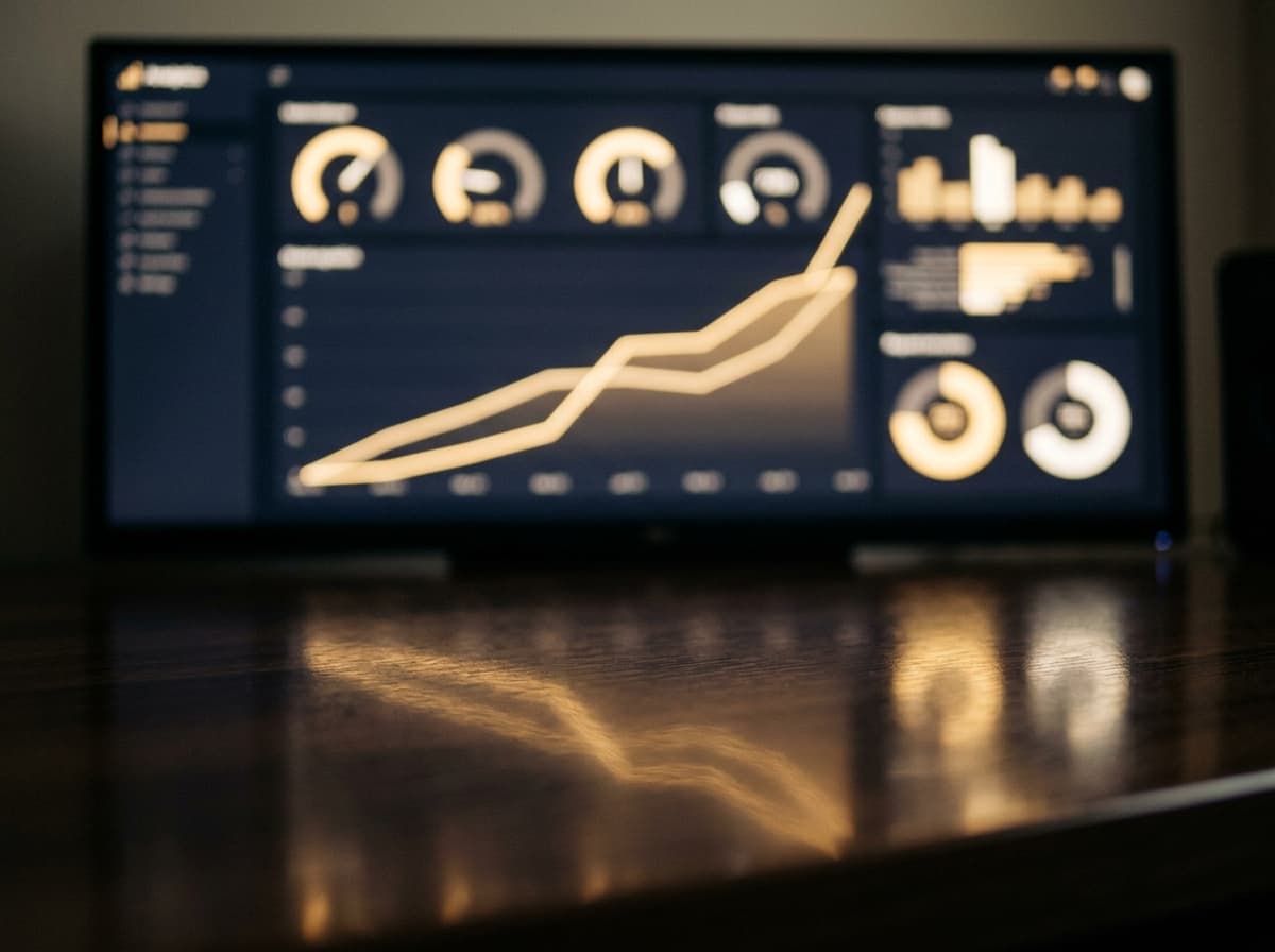 A single softly glowing curve reflected on a dark desk surface, no readable numbers.